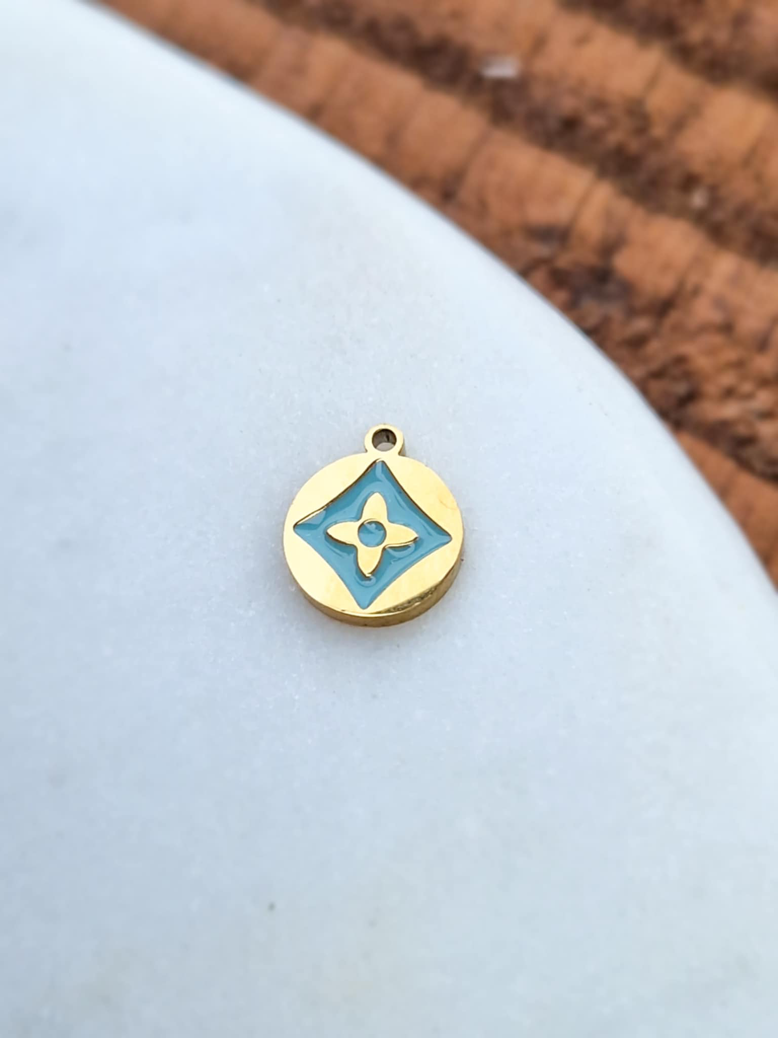 Charm Fleur Doré Turquoise
