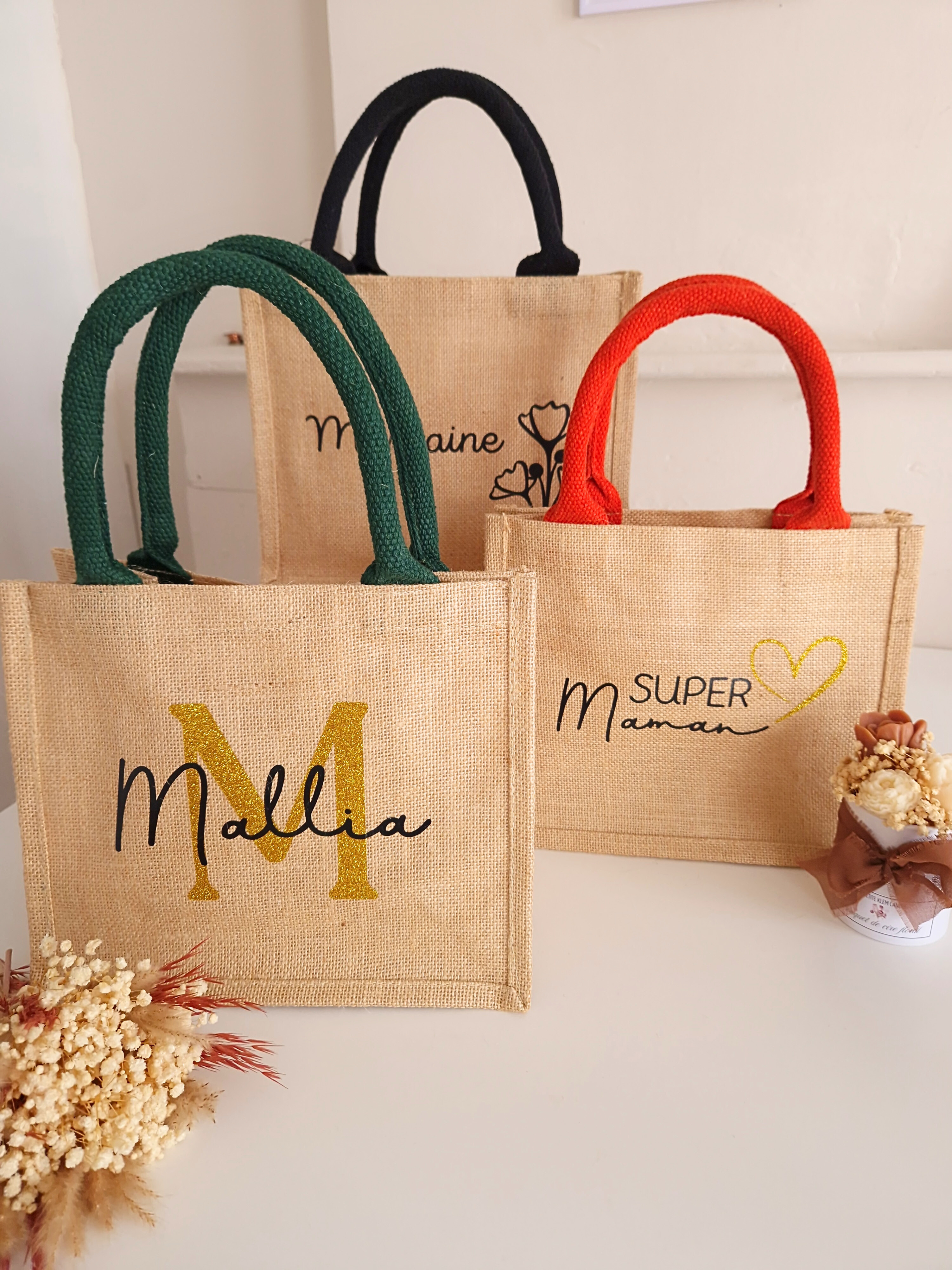 Petit sac en toile de jute à personnaliser