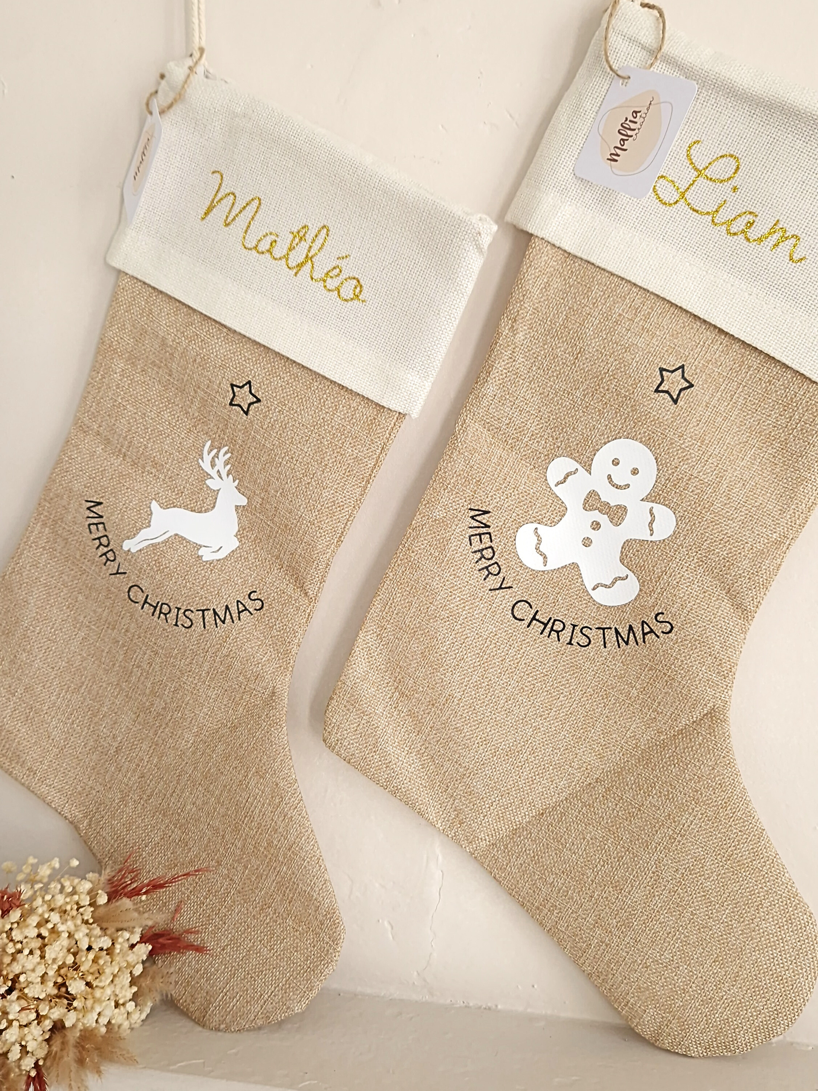 Chaussette de Noël personnalisée en jute – Avec prénom