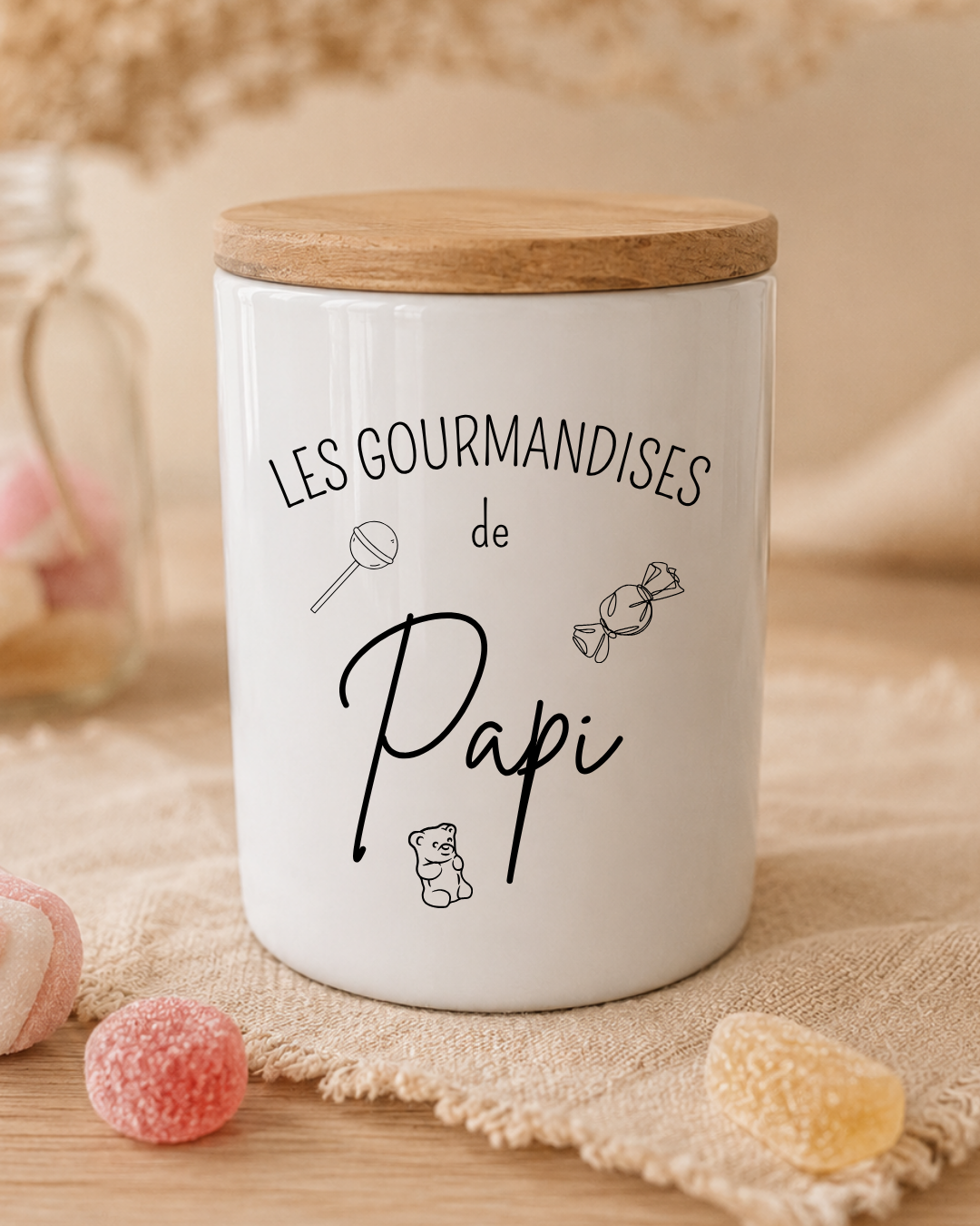 Pot personnalisé – Les gourmandises de Papi 🍬
