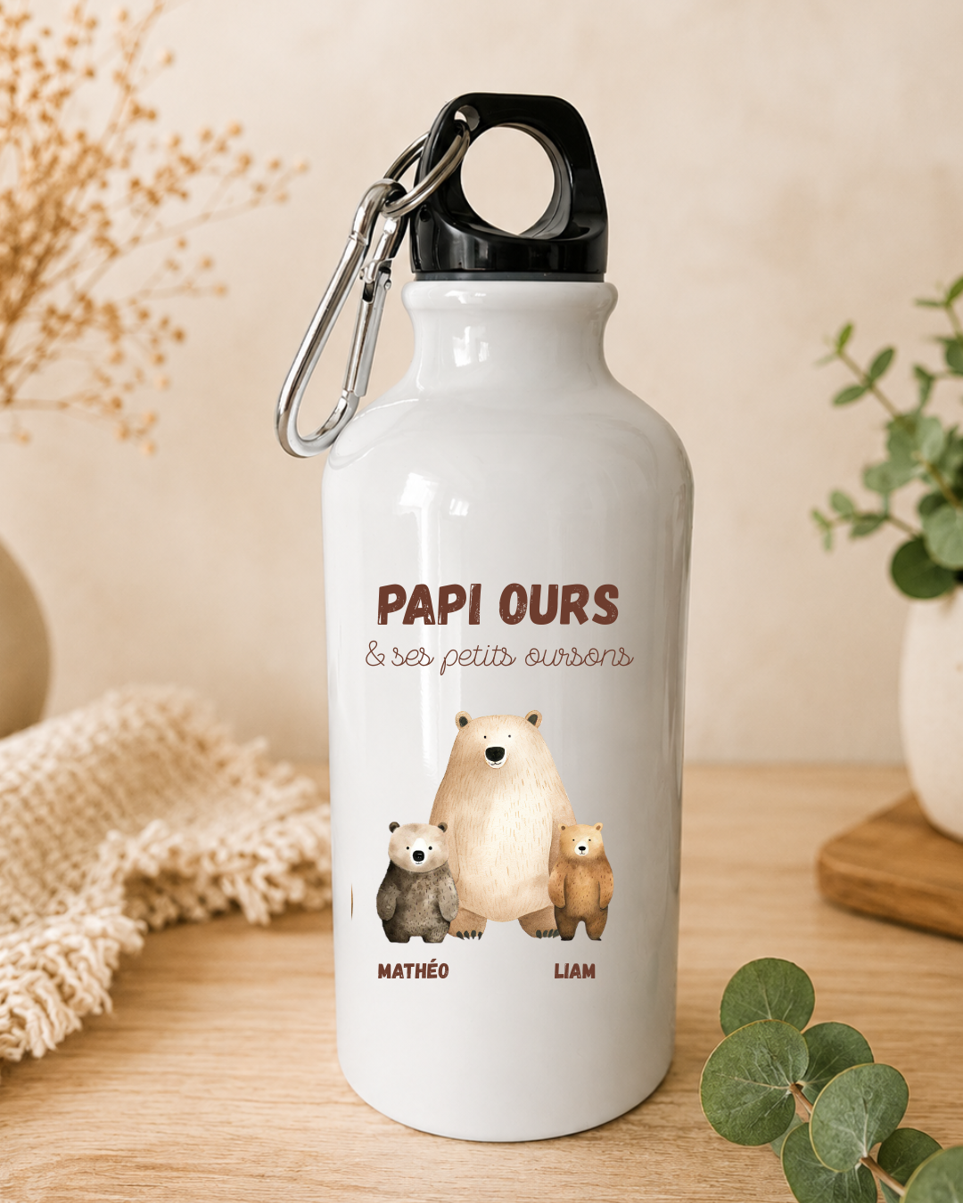 Gourde personnalisée – Grand Ours & ses petits oursons 🐻
